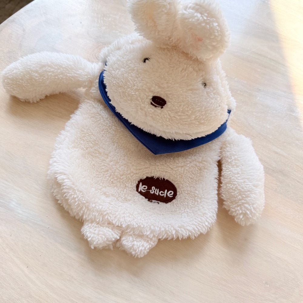 Le Sucre Bunny Rabbit Hot Water Bottle‎ Cover Cream Sherpa Plush Blue Bandana